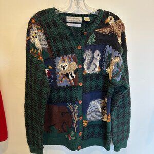 Signatures by Northern Isles Forest Animal Green Plaid Button Up Sweater Size L